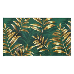Seamless pattern with golden ferns name tag