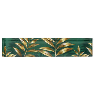 Seamless pattern with golden ferns nameplate