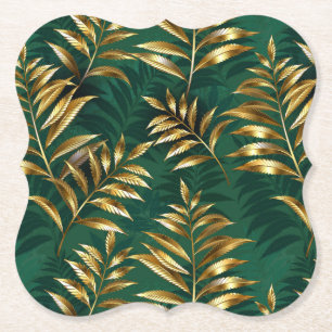 Seamless pattern with golden ferns paper coaster