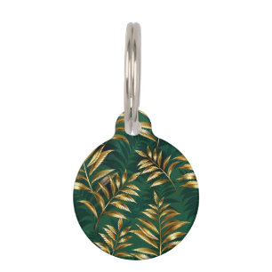 Seamless pattern with golden ferns pet tag