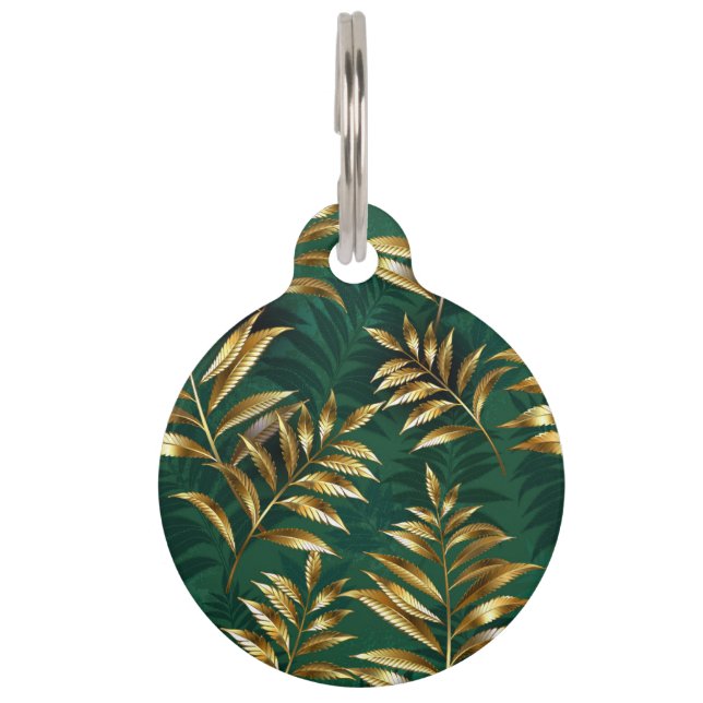 Seamless pattern with golden ferns pet tag (Front)