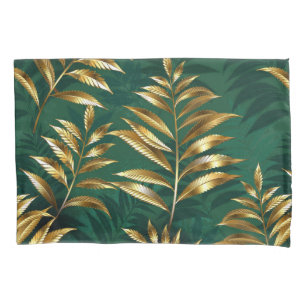 Seamless pattern with golden ferns pillowcase