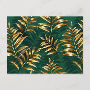 Seamless pattern with golden ferns postcard