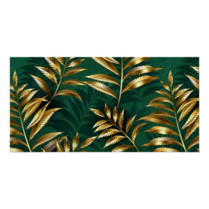 Seamless pattern with golden ferns poster
