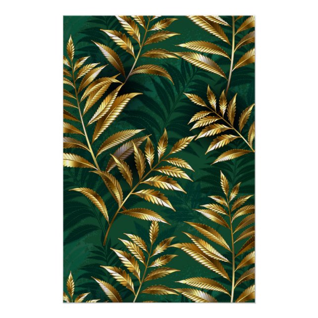Seamless pattern with golden ferns poster (Front)