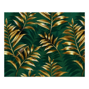 Seamless pattern with golden ferns poster