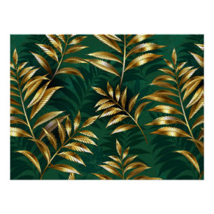 Seamless pattern with golden ferns poster