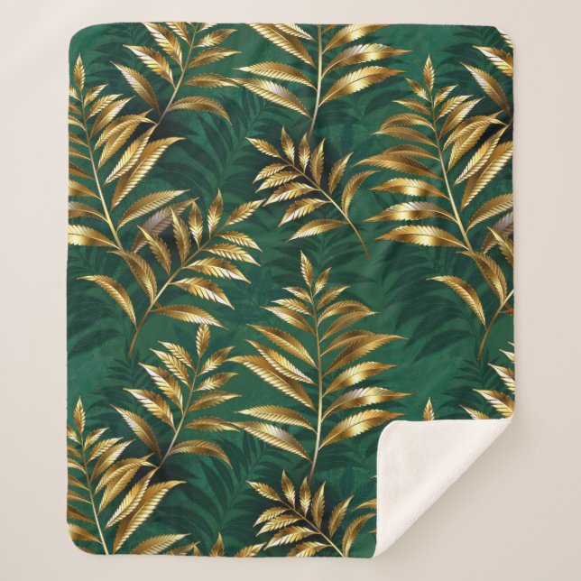 Seamless pattern with golden ferns sherpa blanket (Front)