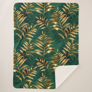 Seamless pattern with golden ferns sherpa blanket