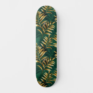 Seamless pattern with golden ferns skateboard