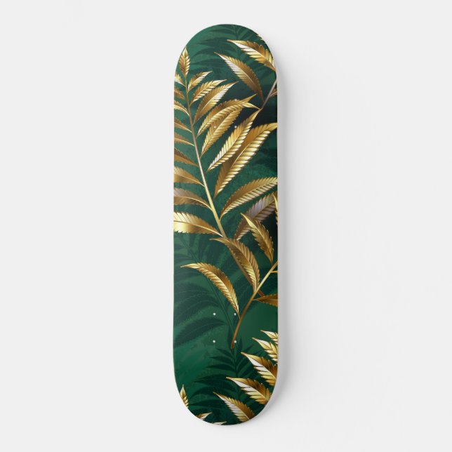 Seamless pattern with golden ferns skateboard (Front)
