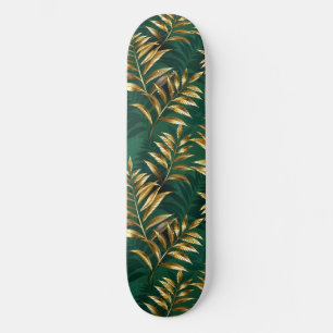 Seamless pattern with golden ferns skateboard