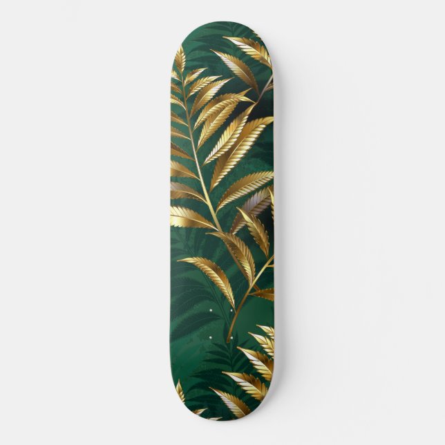 Seamless pattern with golden ferns skateboard (Front)