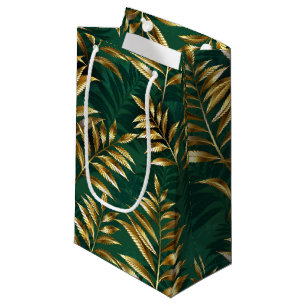 Seamless pattern with golden ferns small gift bag