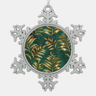 Seamless pattern with golden ferns snowflake pewter christmas ornament