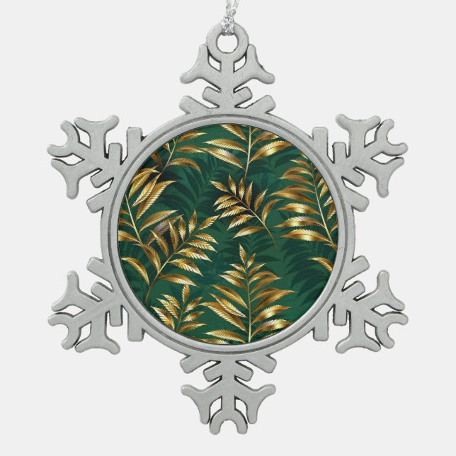 Seamless pattern with golden ferns snowflake pewter christmas ornament (Front)