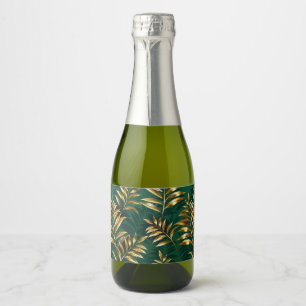 Seamless pattern with golden ferns sparkling wine label