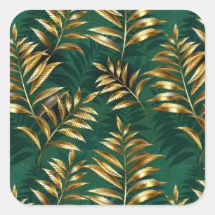 Seamless pattern with golden ferns square sticker