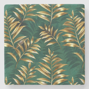 Seamless pattern with golden ferns stone coaster