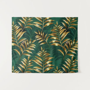 Seamless pattern with golden ferns tapestry