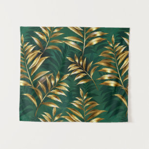 Seamless pattern with golden ferns tapestry