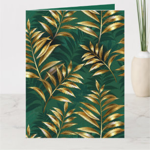 Seamless pattern with golden ferns thank you card