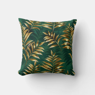 Seamless pattern with golden ferns throw pillow