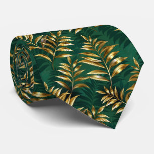 Seamless pattern with golden ferns tie