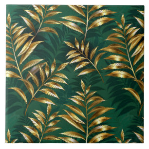 Seamless pattern with golden ferns tile