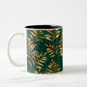 Seamless pattern with golden ferns Two-Tone coffee mug