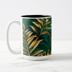 Seamless pattern with golden ferns Two-Tone coffee mug