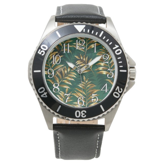 Seamless pattern with golden ferns watch (Front)