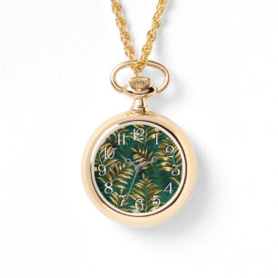 Seamless pattern with golden ferns watch