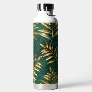 Seamless pattern with golden ferns water bottle