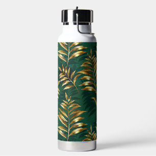 Seamless pattern with golden ferns water bottle