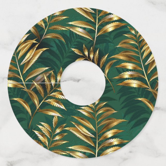 Seamless pattern with golden ferns wine glass tag (Front)