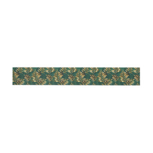 Seamless pattern with golden ferns wrap around label