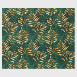 Seamless pattern with golden ferns wrapping paper