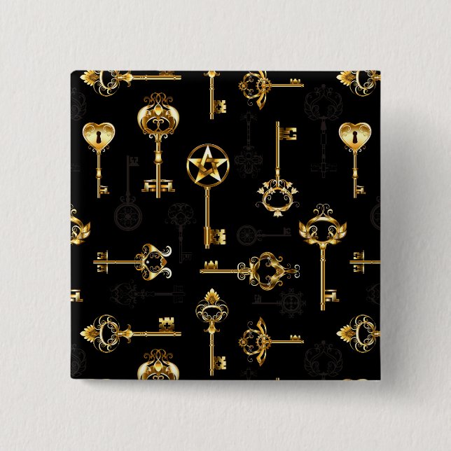 Seamless Pattern with Golden Keys 2 Inch Square Button (Front)