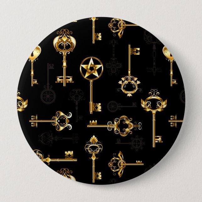 Seamless Pattern with Golden Keys 4 Inch Round Button (Front)