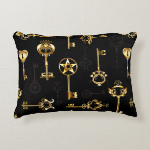 Seamless Pattern with Golden Keys Accent Pillow