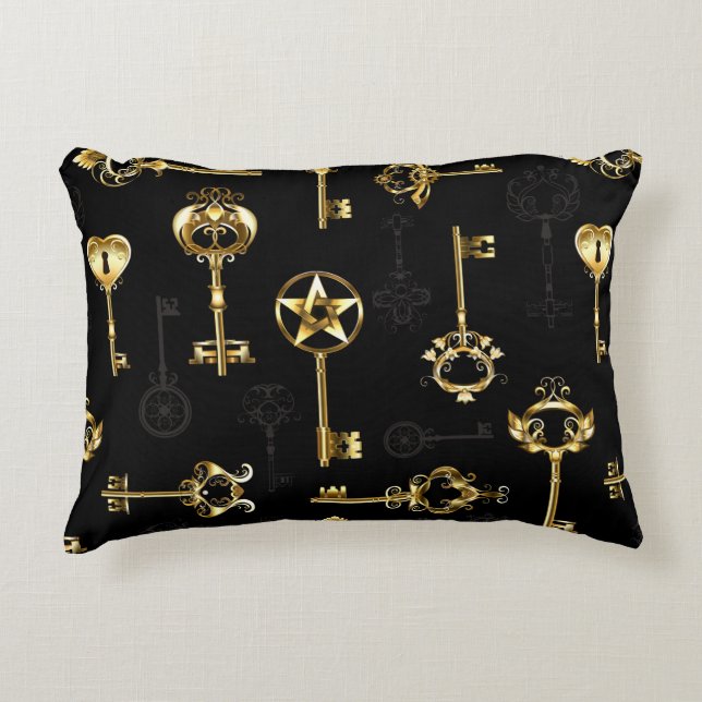 Seamless Pattern with Golden Keys Accent Pillow (Front)