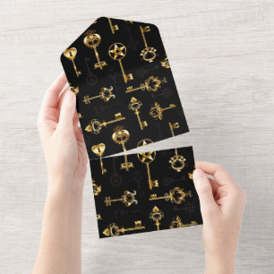 Seamless Pattern with Golden Keys All In One Invitation