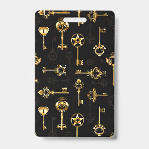 Seamless Pattern with Golden Keys Badge