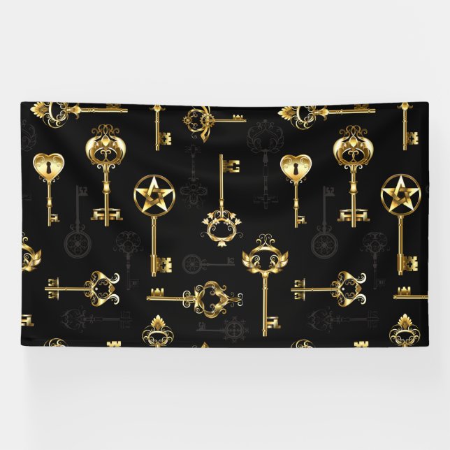 Seamless Pattern with Golden Keys Banner (Horizontal)