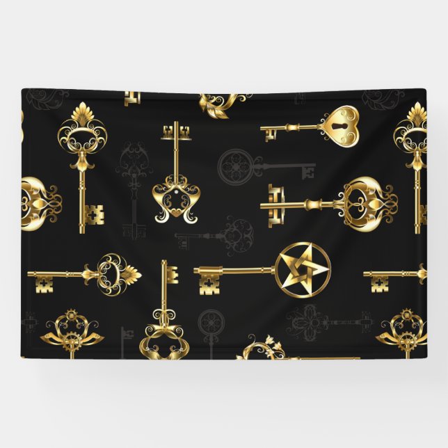Seamless Pattern with Golden Keys Banner (Horizontal)