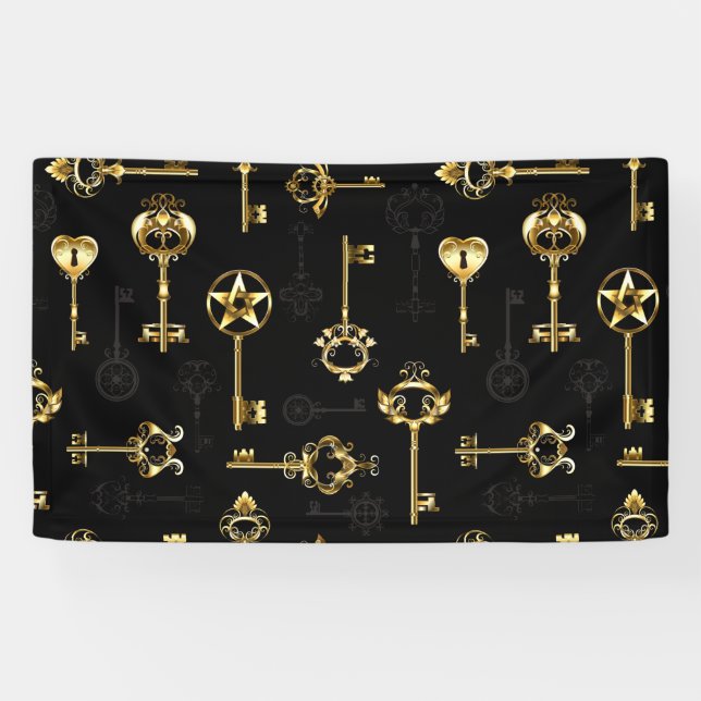 Seamless Pattern with Golden Keys Banner (Horizontal)