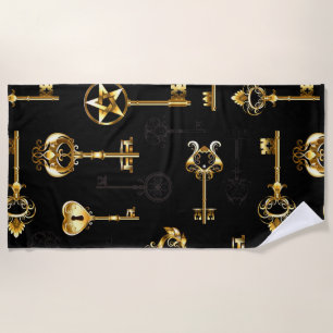 Seamless Pattern with Golden Keys Beach Towel