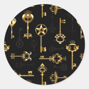 Seamless Pattern with Golden Keys Classic Round Sticker