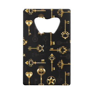 Seamless Pattern with Golden Keys Credit Card Bottle Opener